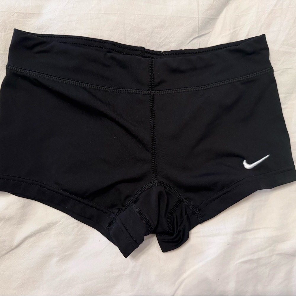 Nike Women's Black Athletic Shorts with White Swoosh Accent